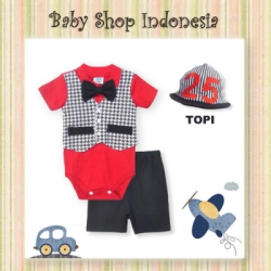 setelan jumpsuit tuxedo merah  large